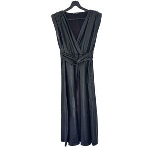 Zara Black Faux Leather Shoulder Pads Midi Dress Size Medium